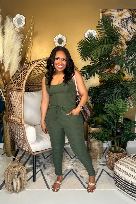 Aria Butter Soft Ribbed Jumpsuit | Olive