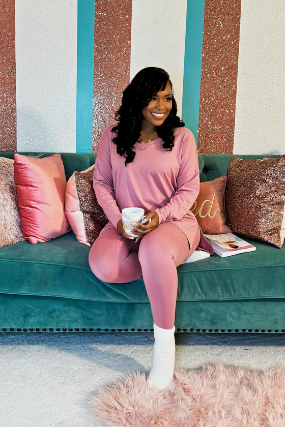 Olivia Long Sleeve Legging Set | Light Rose