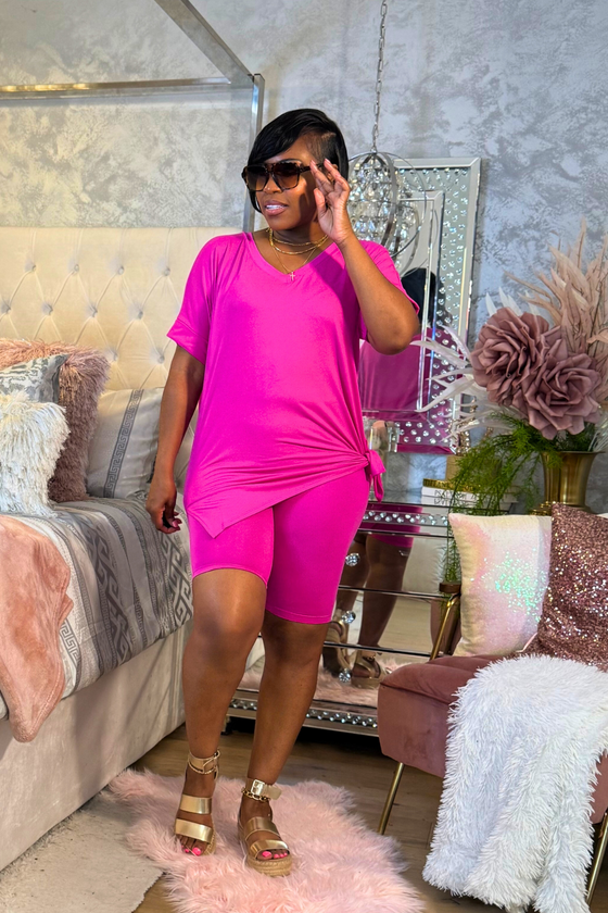Olivia Biker Short Set | Neon Hot Pink