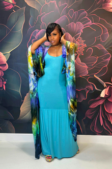  Deep Waters Maxi Kimono | Blue Green Multi
