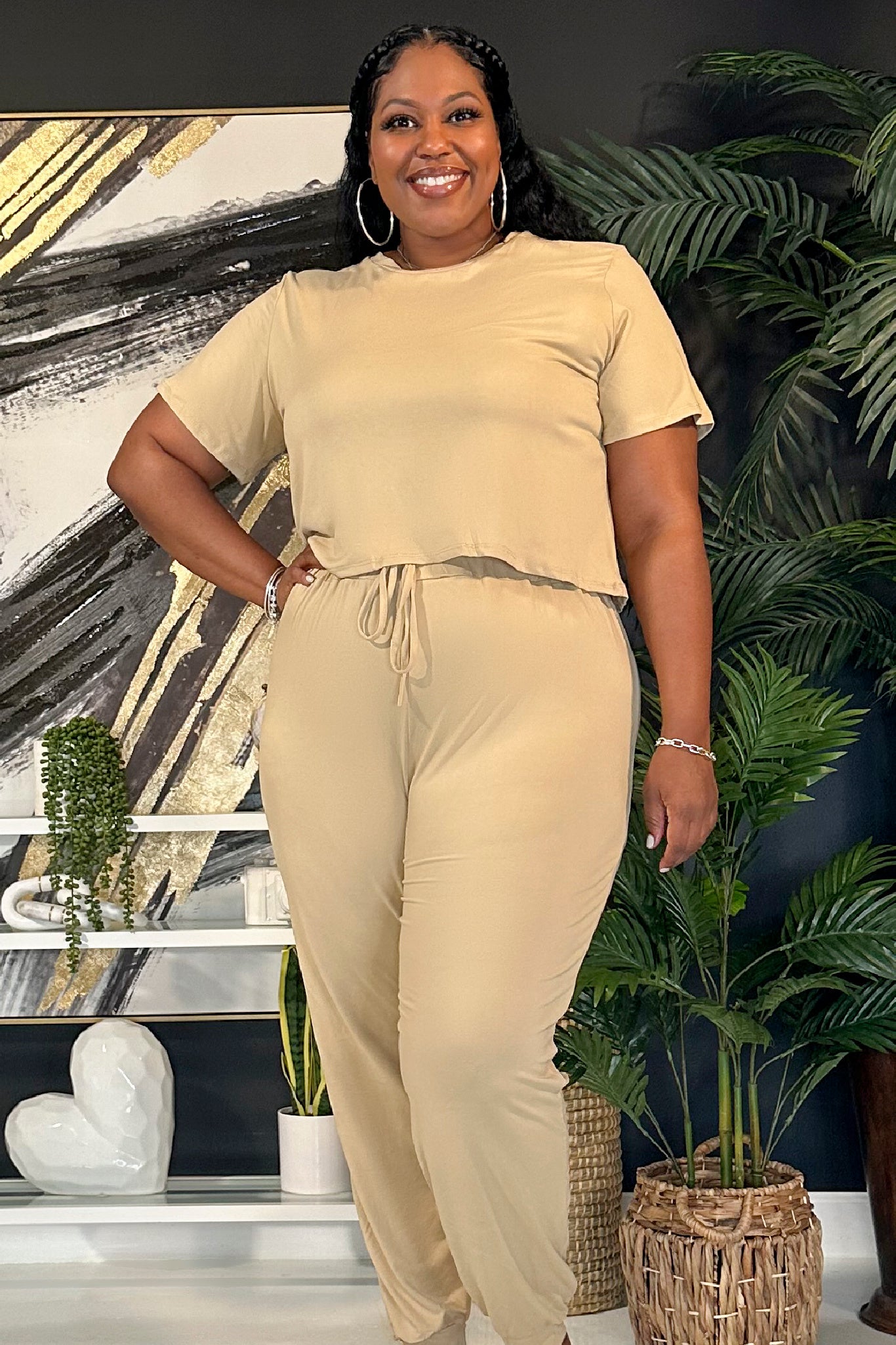 Glide and Glow Jogger Set | Tan | Curvy