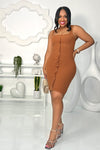 Aaliyah Front Button Midi Dress | Cognac | S-XL