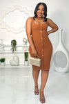 Aaliyah Front Button Midi Dress | Cognac | S-XL