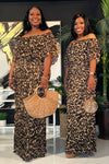 Wild Elegance Off Shoulder Leopard Maxi Dress