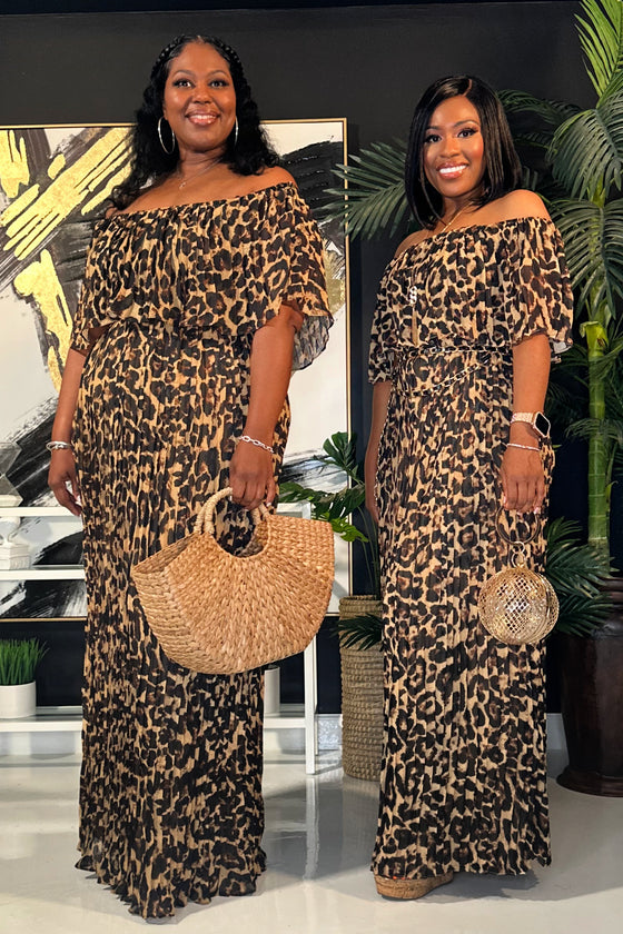 Wild Elegance Off Shoulder Leopard Maxi Dress Adorn Apparel