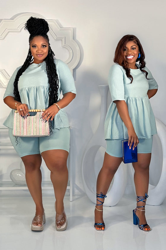 Prissy Babydoll and Biker Short Set | Light Green | S-3X