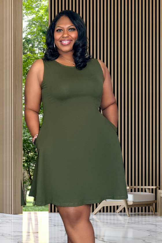 Amara Sleeveless Fit and Flare Dress | Olive