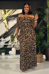 Wild Elegance Off Shoulder Leopard Maxi Dress