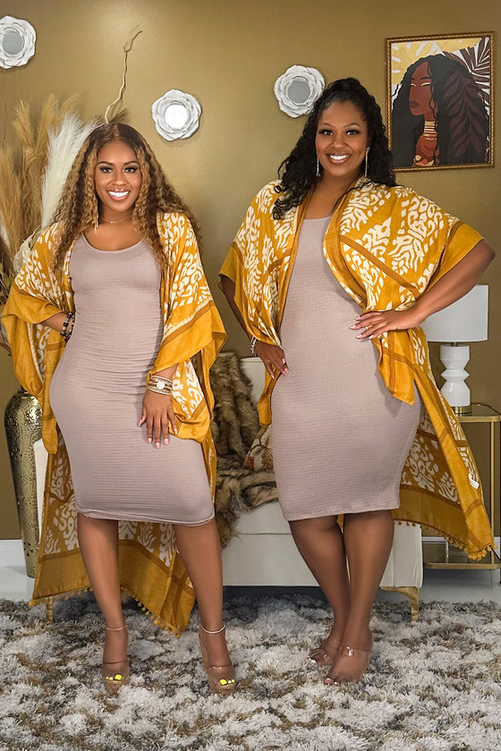 Damask Delight Kimono | Mustard | One Size